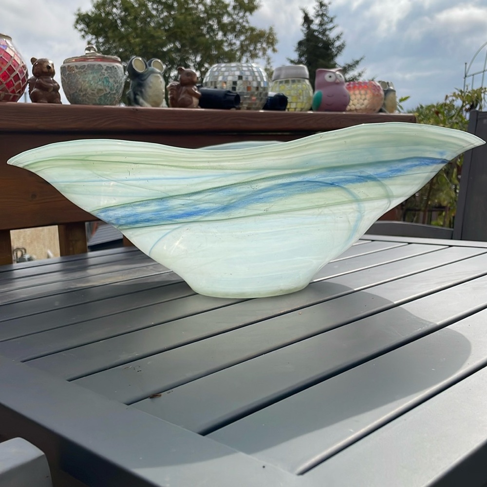 Xl blown glass multi colour wide rim bowl